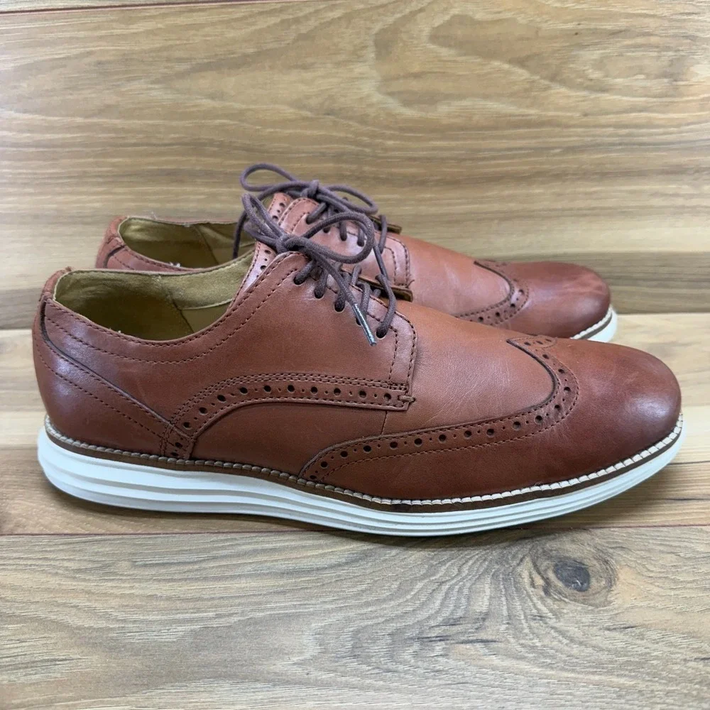 Cole Haan Zero Grand Wingtip Oxfords Mens 10 M Tan Leather Business Casual